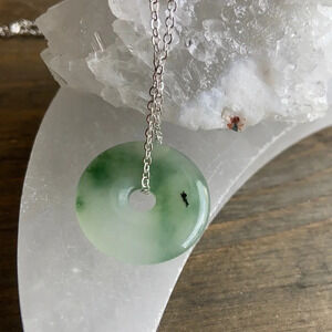Chunky rainbow jade donut pendant 925 sterling necklace